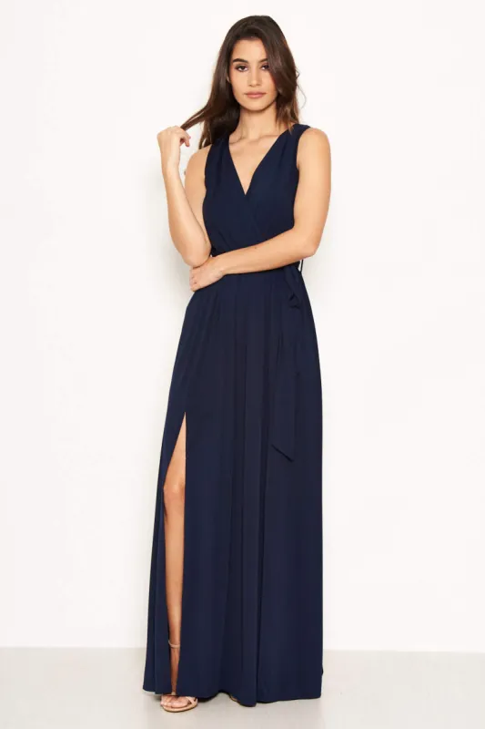 Navy Wrap Front Maxi Dress sold by AX Paris