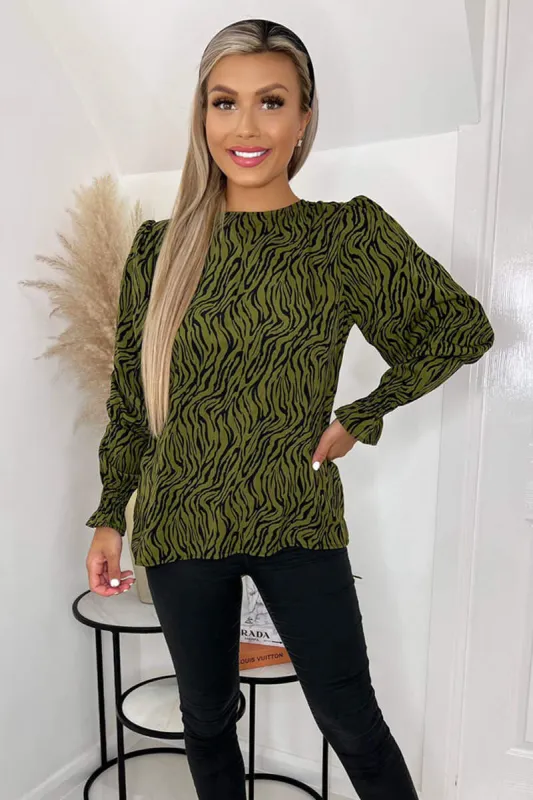 Khaki Animal Print Long Sleeve Top sold by AX Paris