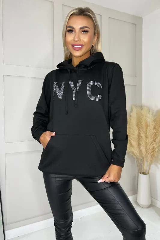 Black NYC Slogan Hoodie sold by AX Paris