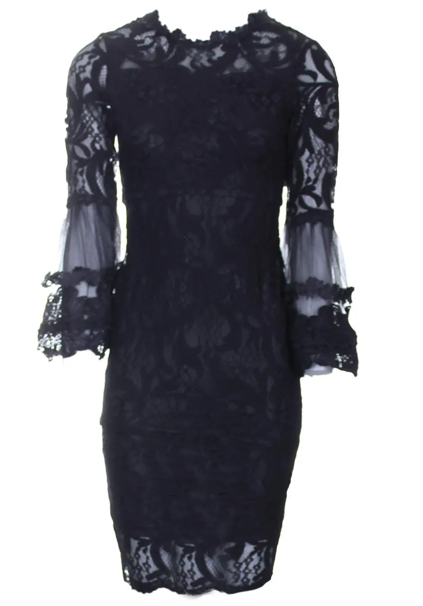 Black Lace Frill Sleeve Midi Dress sold by AX Paris product image thumbnail 4