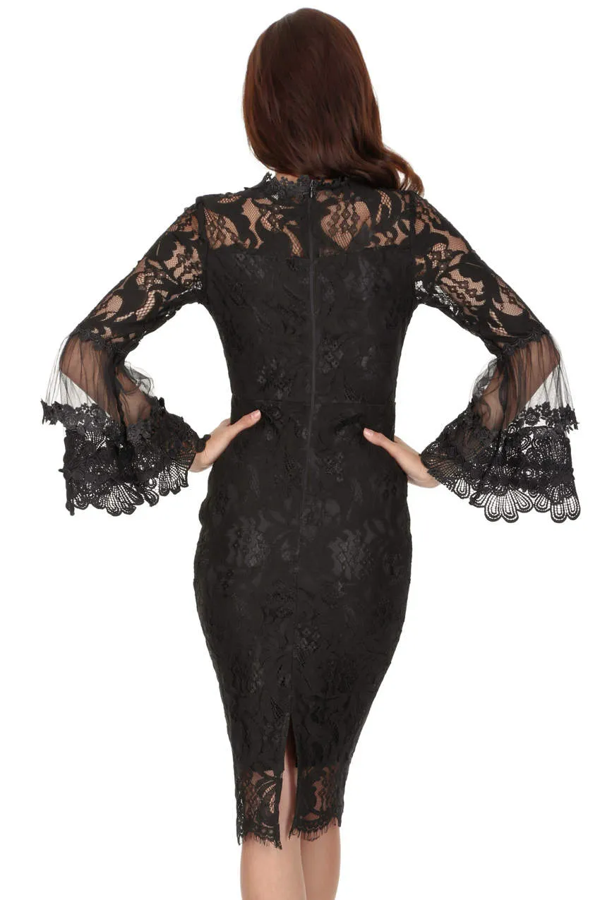 Black Lace Frill Sleeve Midi Dress sold by AX Paris product image thumbnail 3
