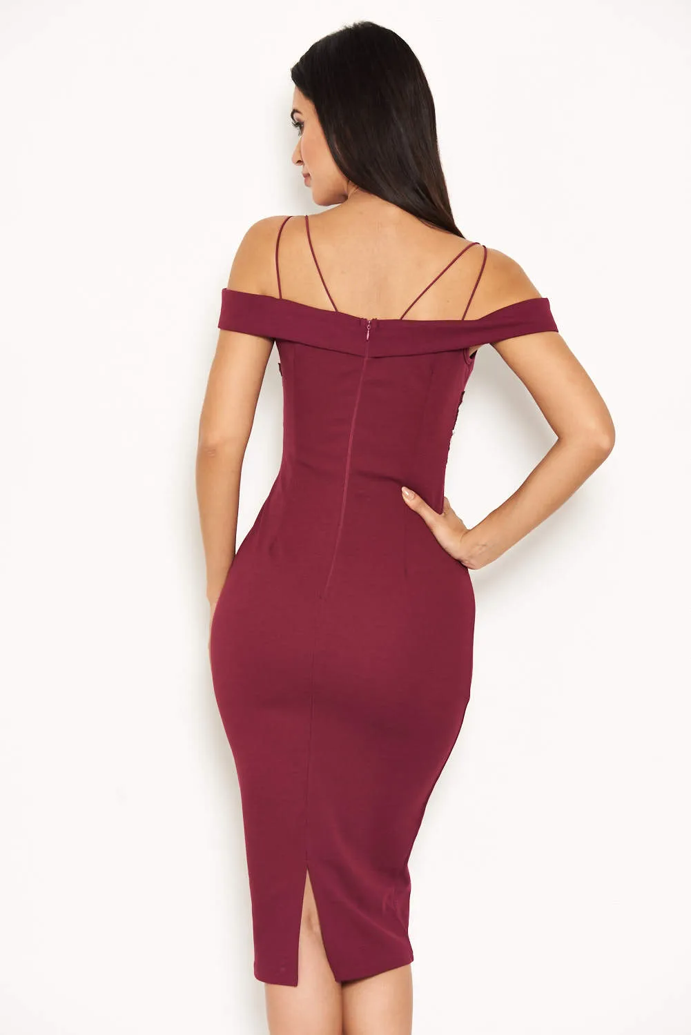 Plum Off The Shoulder Lace Midi Dress With Delicate Straps sold by AX Paris product image thumbnail 3