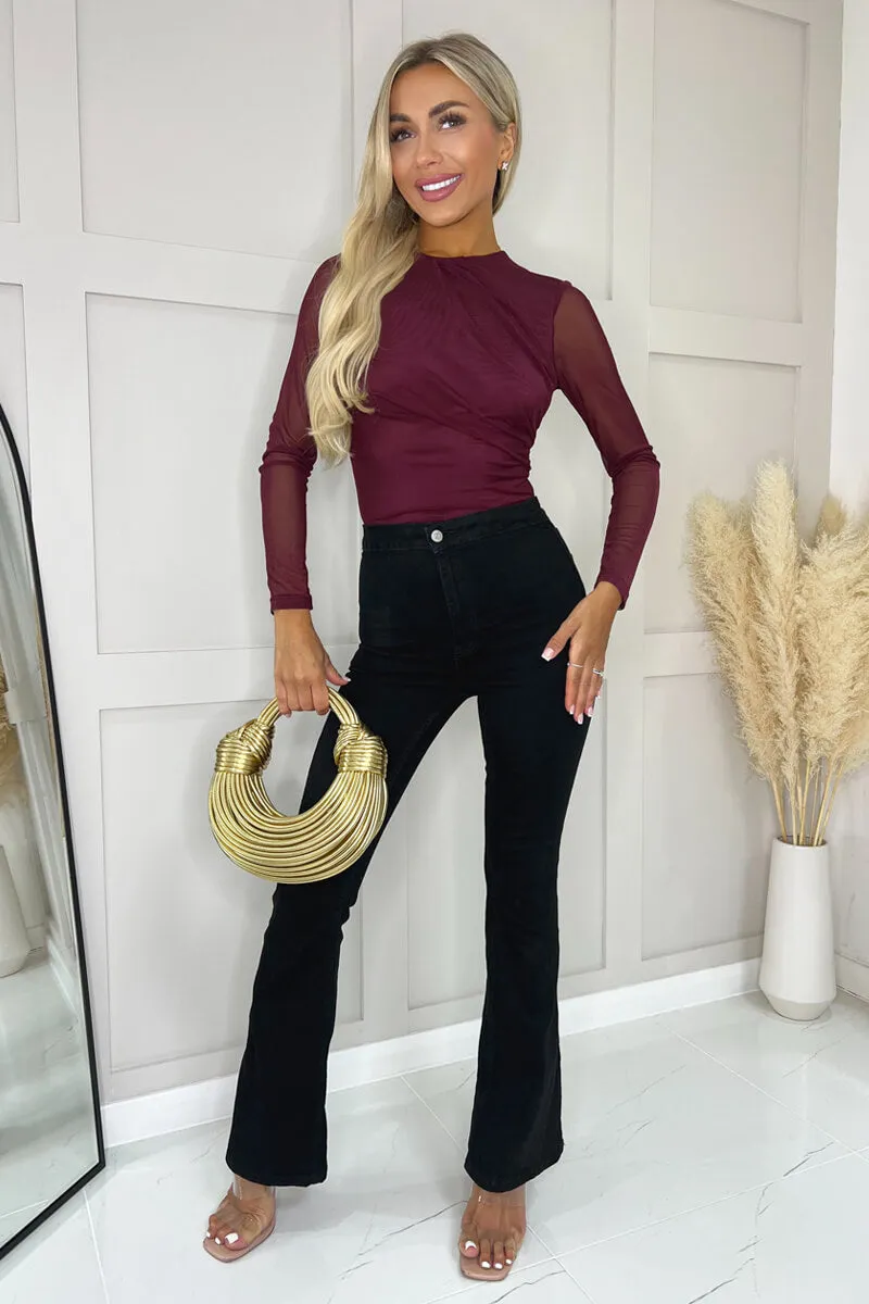 Plum Long Sleeve Pleat Detail Mesh Bodysuit sold by AX Paris product image thumbnail 2