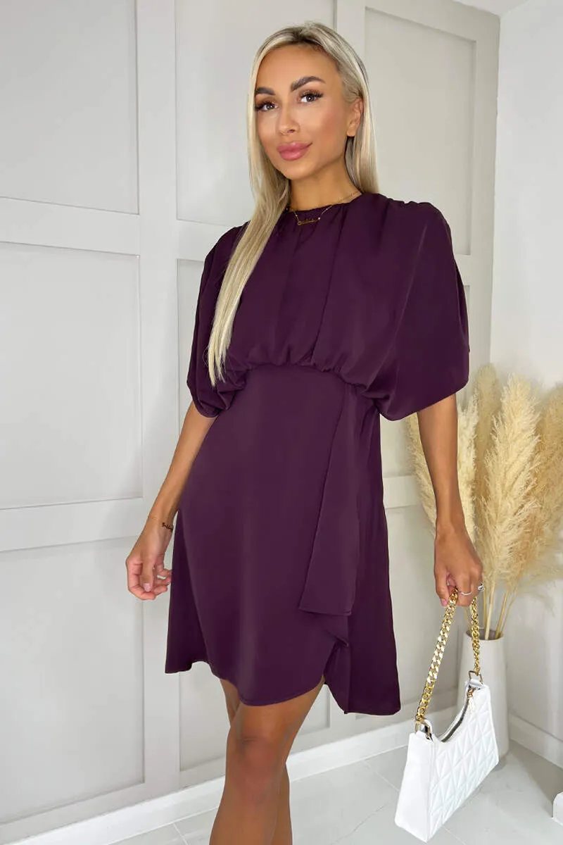 Wine Batwing Gathered Top Mini Dress sold by AX Paris product image thumbnail 3