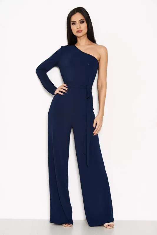 Navy One Shoulder Jumpsuit sold by AX Paris
