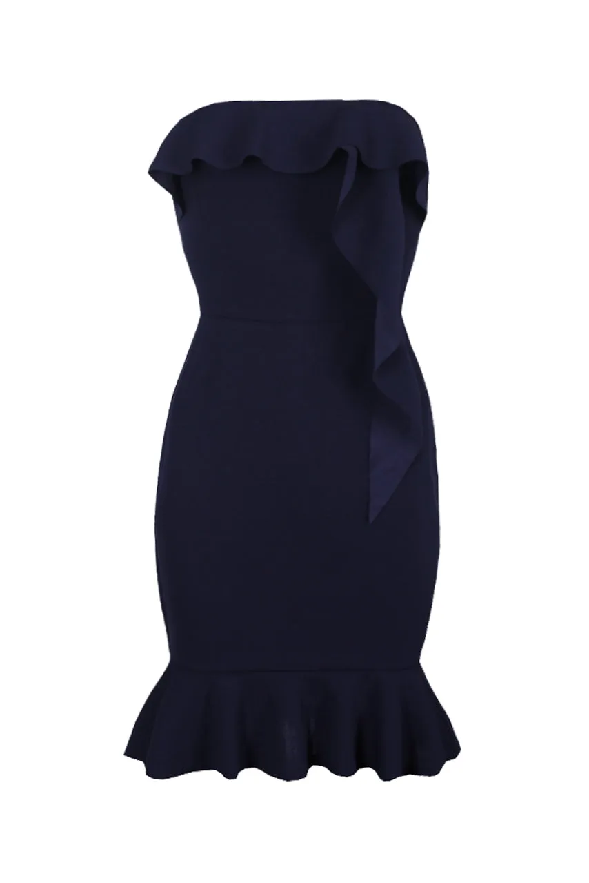 Navy Bandeau Frill Detail Mini Dress sold by AX Paris product image thumbnail 4