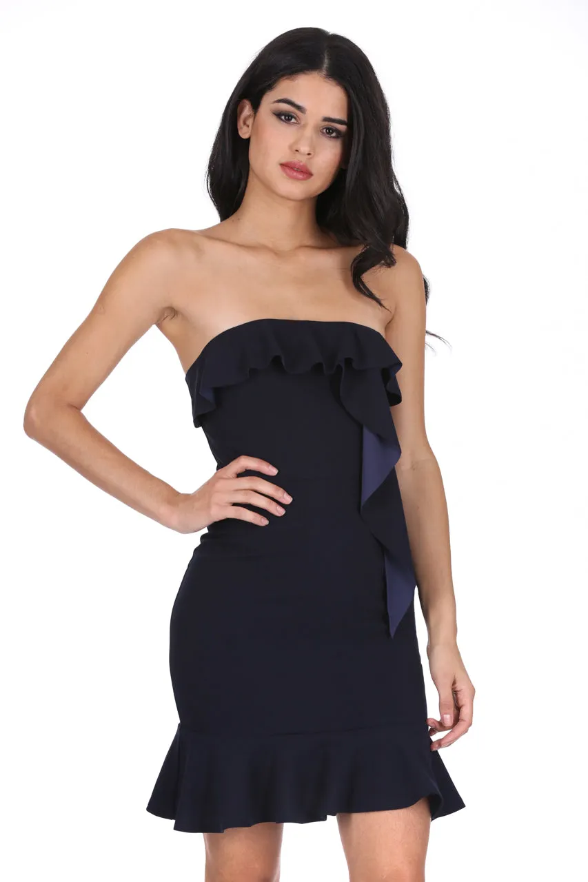 Navy Bandeau Frill Detail Mini Dress sold by AX Paris