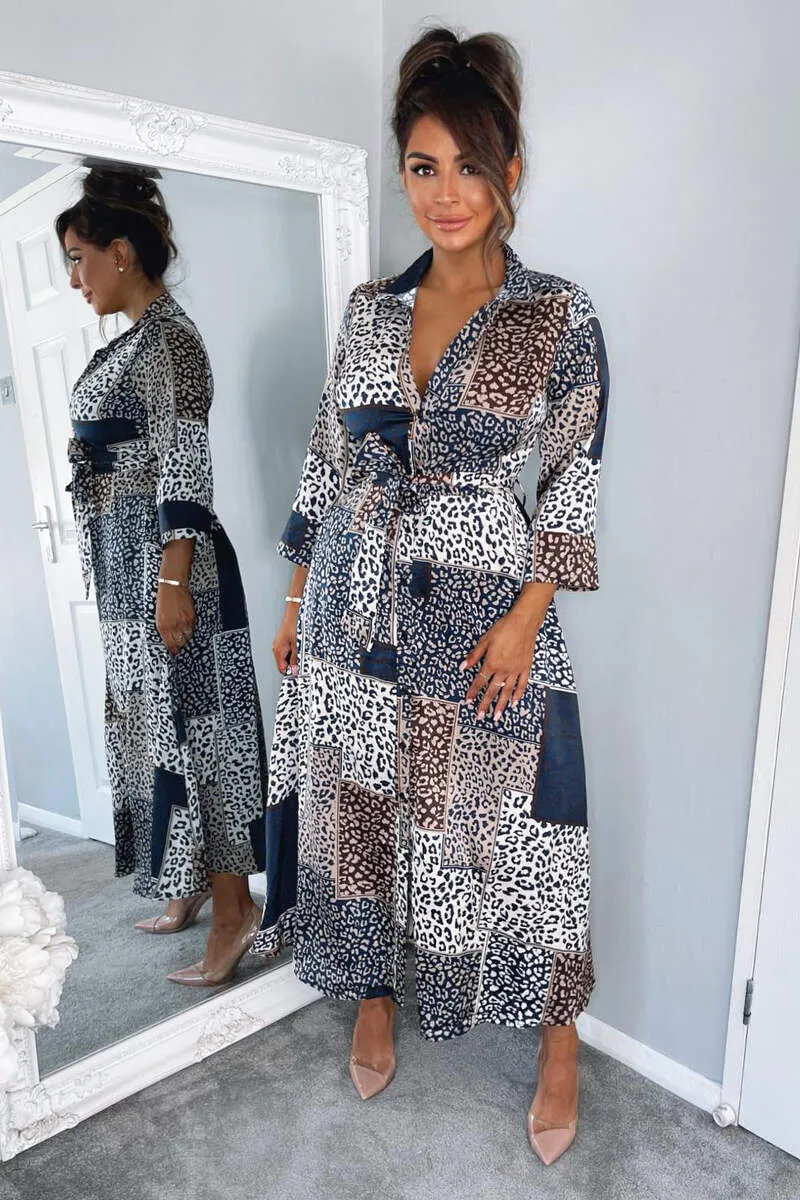 Navy Animal Print Button Up Midi Dress sold by AX Paris product image thumbnail 2