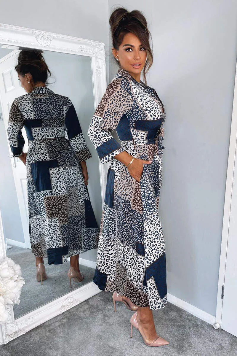 Navy Animal Print Button Up Midi Dress sold by AX Paris product image thumbnail 3