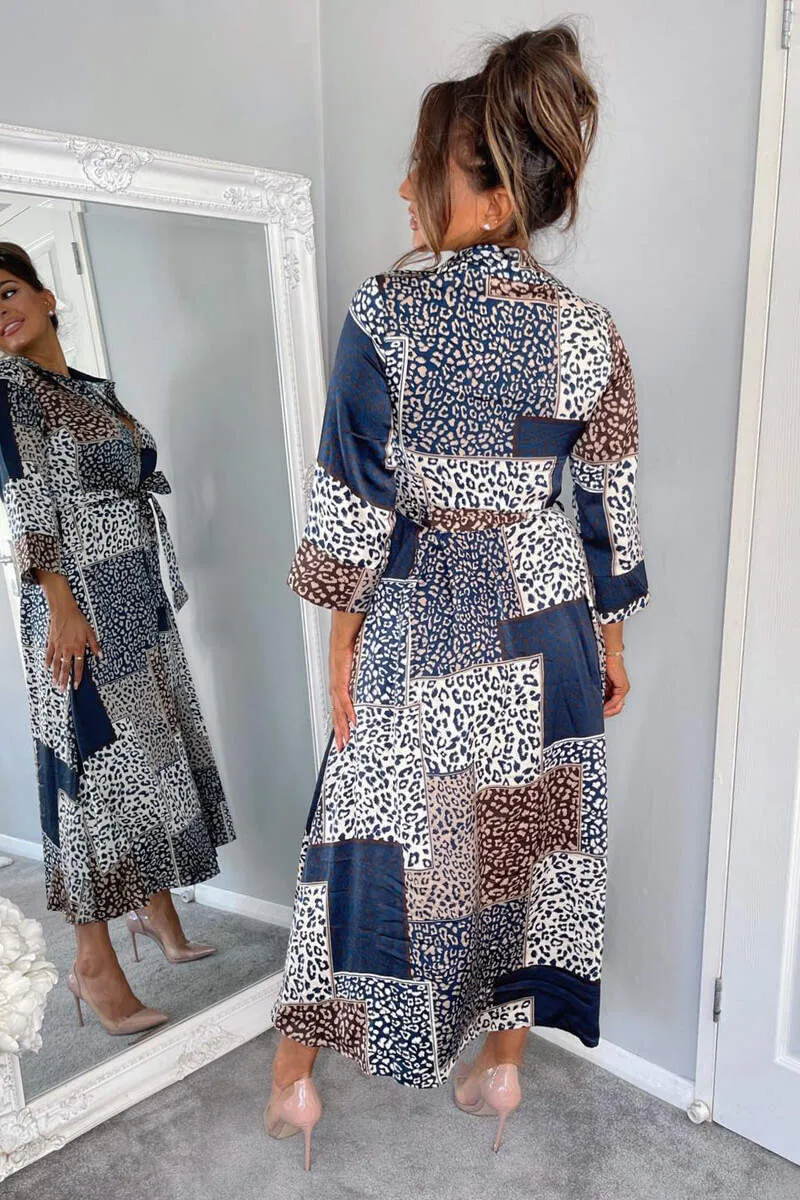 Navy Animal Print Button Up Midi Dress sold by AX Paris product image thumbnail 4