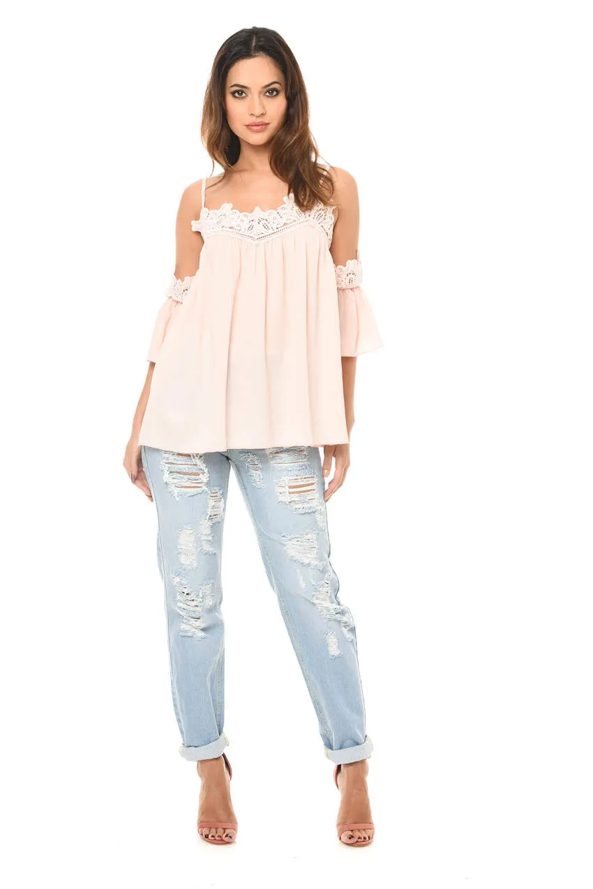 Pink Cold Shoulder Lace Detail Top sold by AX Paris product image thumbnail 2