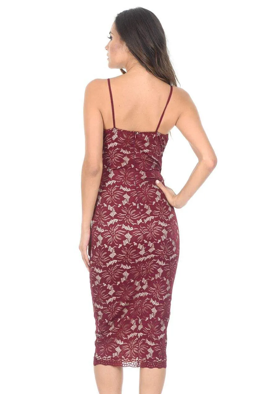 Wine and Nude Lace Midi Dress sold by AX Paris product image thumbnail 3