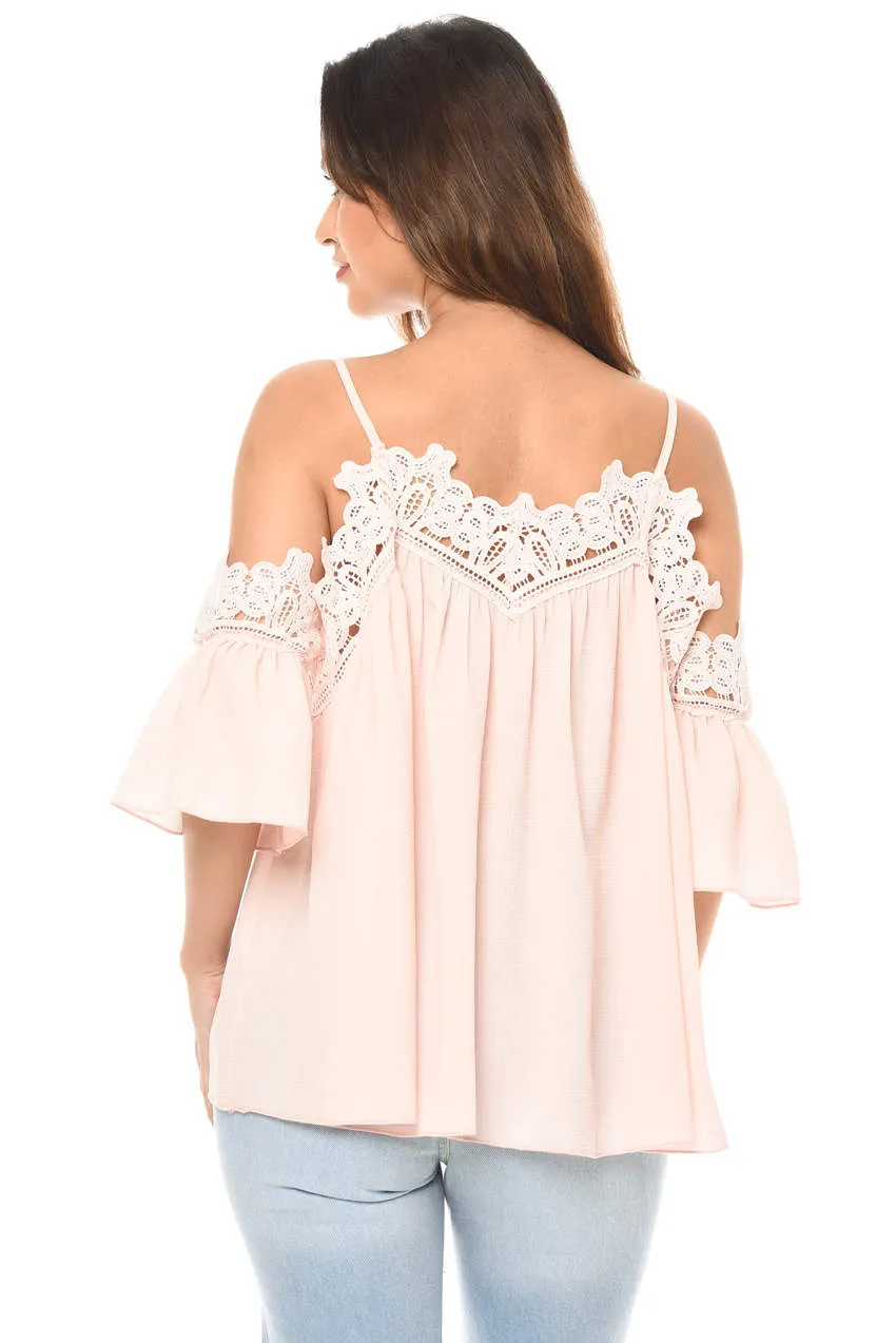 Pink Cold Shoulder Lace Detail Top sold by AX Paris product image thumbnail 3