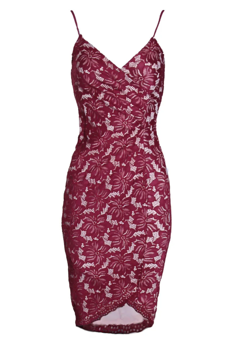 Wine and Nude Lace Midi Dress sold by AX Paris product image thumbnail 4
