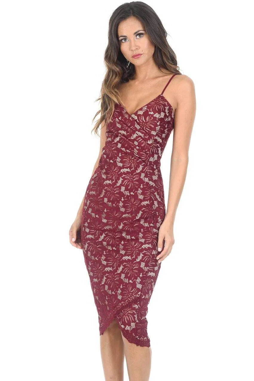 Wine and Nude Lace Midi Dress sold by AX Paris