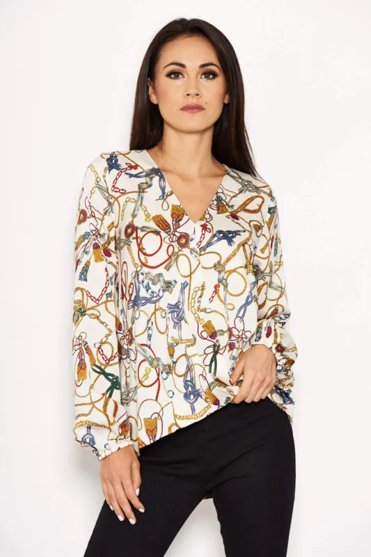 Cream Chain Print Wrap Top sold by AX Paris
