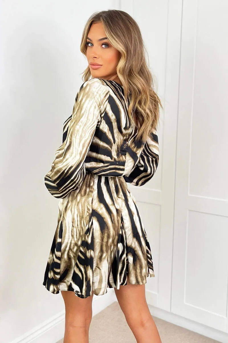 Brown Printed Long Sleeve Mini Skater Dress sold by AX Paris product image thumbnail 5