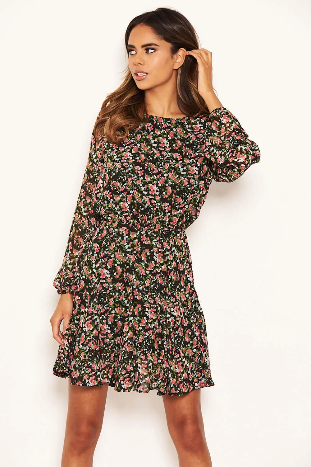 Black Chiffon Ditsy Floral Dress sold by AX Paris product image thumbnail 3