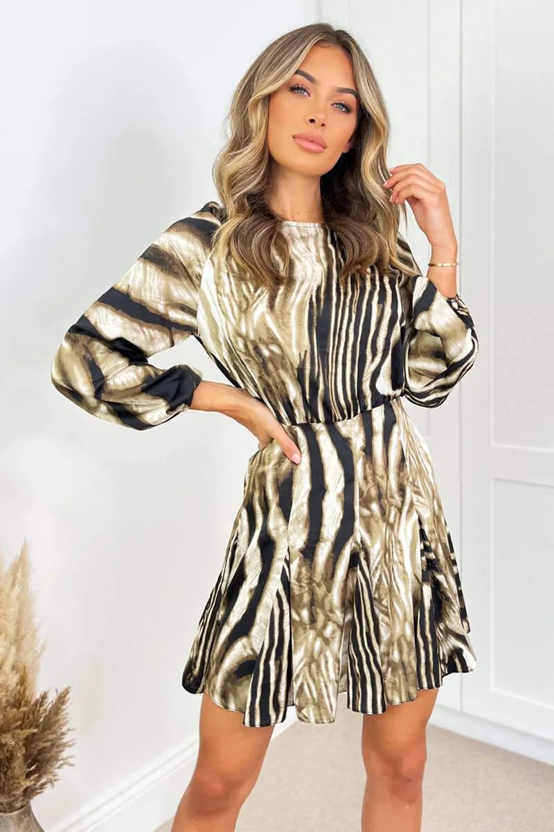 Brown Printed Long Sleeve Mini Skater Dress sold by AX Paris product image thumbnail 4