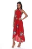 Red Floral Asymmetric Choker Neck Maxi Dress sold by AX Paris