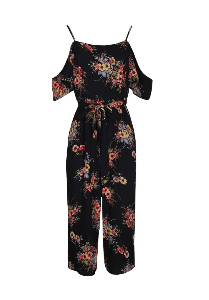 Black Floral Cold Shoulder Jumpsuit sold by AX Paris product image thumbnail 4
