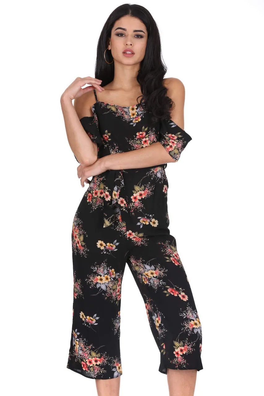 Black Floral Cold Shoulder Jumpsuit sold by AX Paris product image thumbnail 2