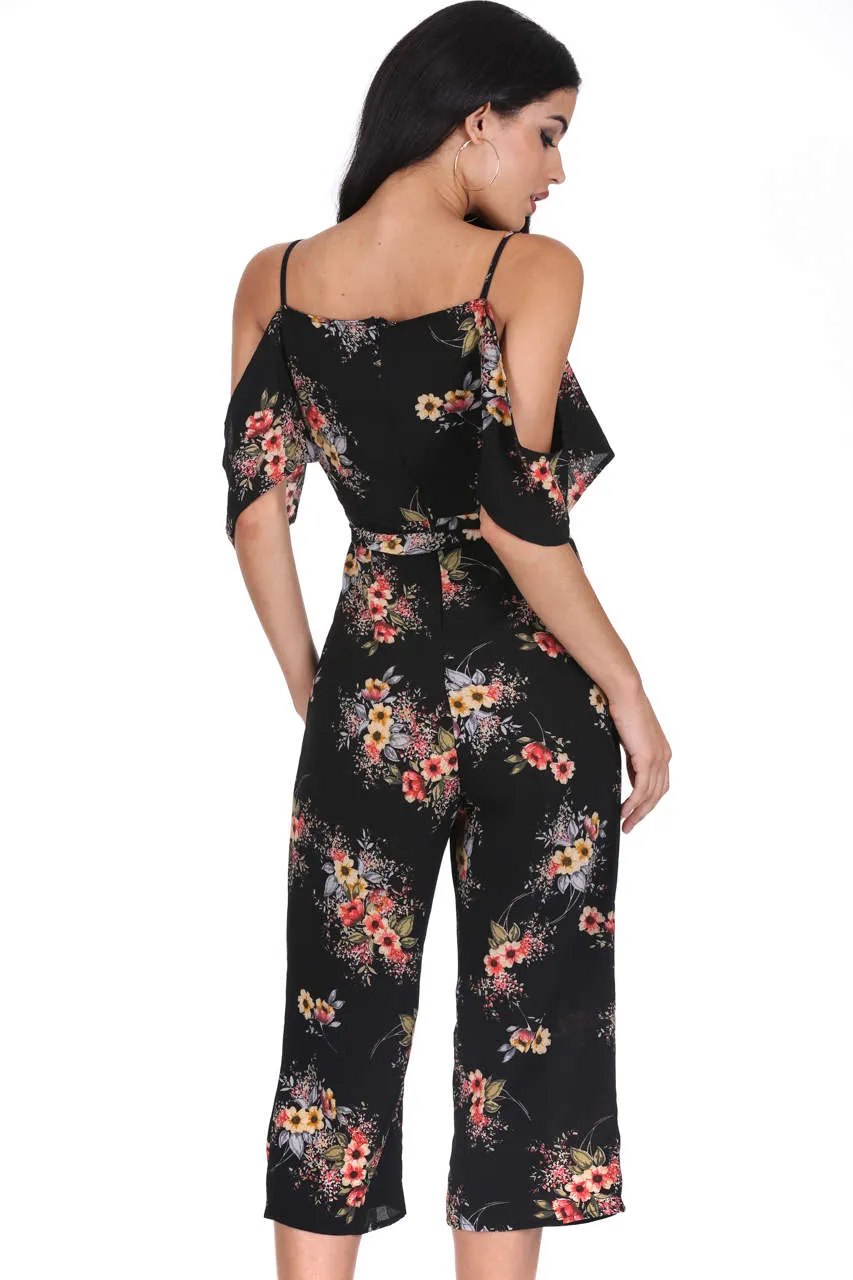 Black Floral Cold Shoulder Jumpsuit sold by AX Paris product image thumbnail 3