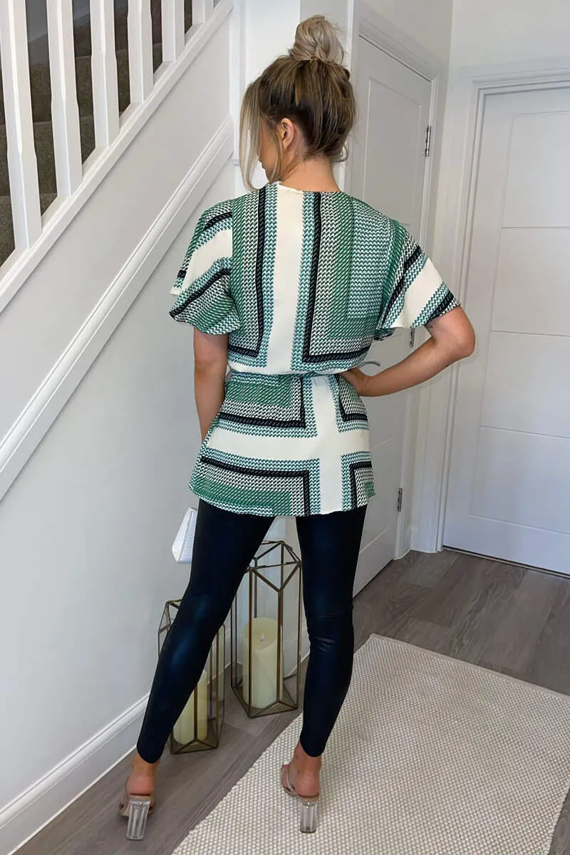 Green Printed Wrap Short Sleeve Belted Top sold by AX Paris product image thumbnail 4