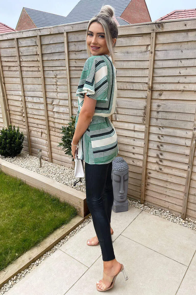 Green Printed Wrap Short Sleeve Belted Top sold by AX Paris product image thumbnail 3