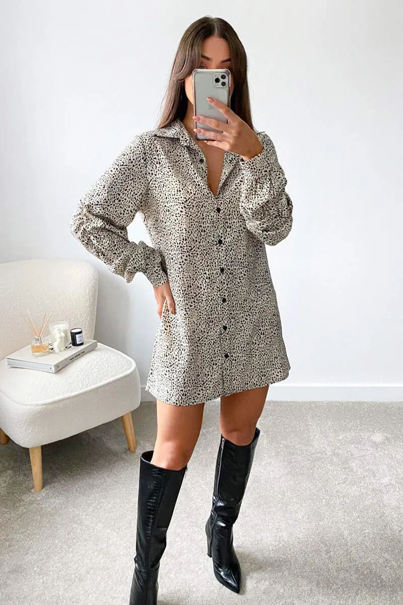 Cream Animal Printed Button up Shirt Dress sold by AX Paris product image thumbnail 3