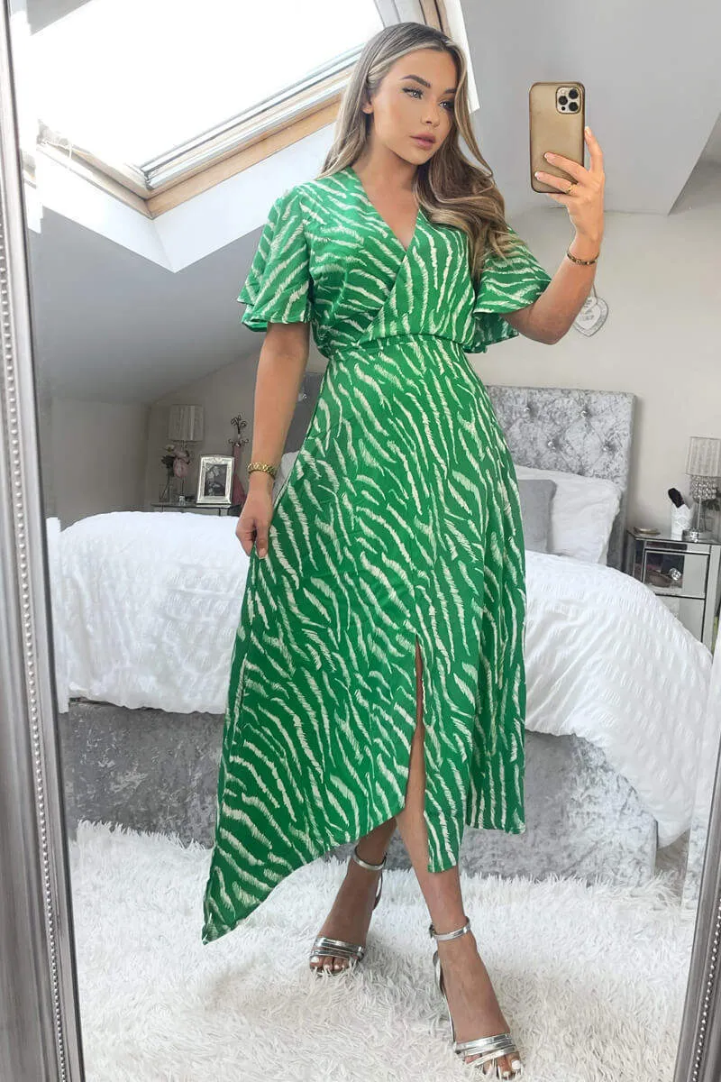 Green And White Animal Print Double Slit Midi Dress sold by AX Paris product image thumbnail 2