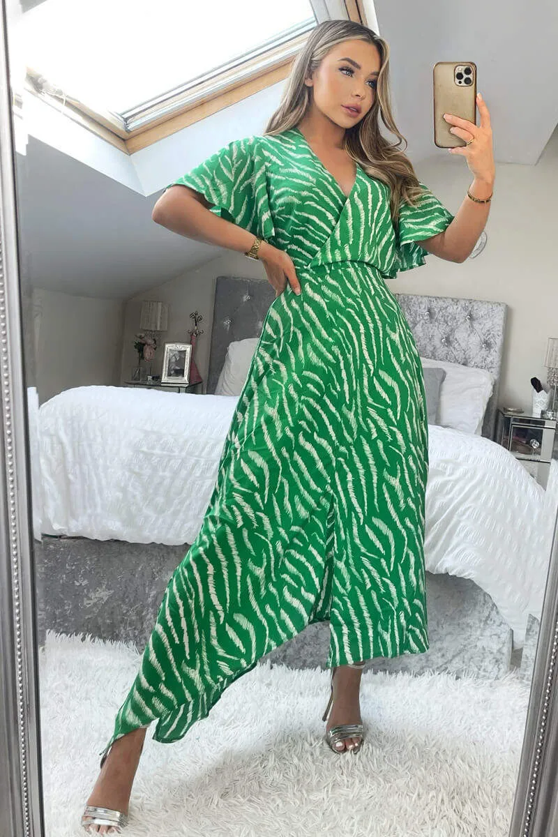 Green And White Animal Print Double Slit Midi Dress sold by AX Paris product image thumbnail 3