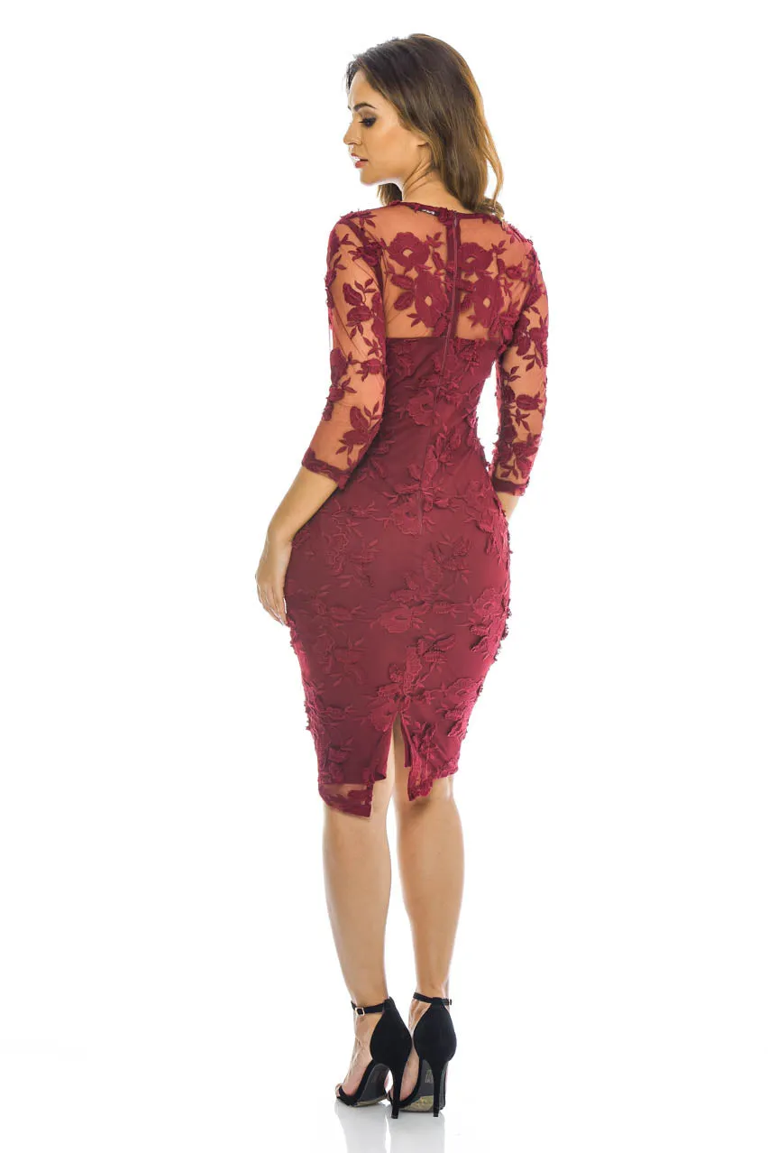 Wine Midi Floral Dress with Lace Detail sold by AX Paris product image thumbnail 4