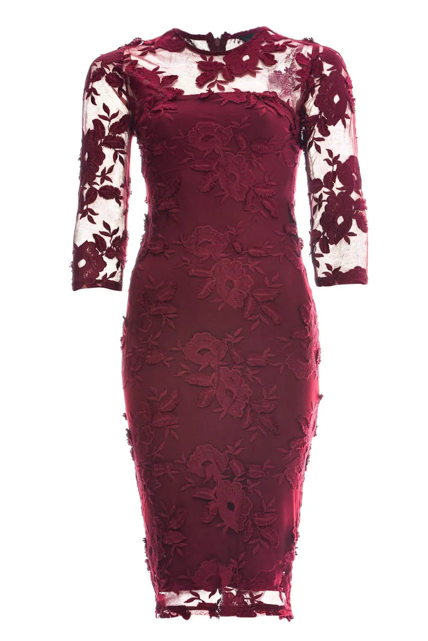 Wine Midi Floral Dress with Lace Detail sold by AX Paris product image thumbnail 2