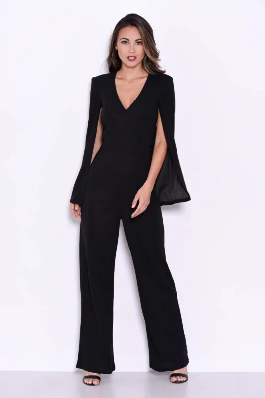 Black Plunge Wide Leg Jumpsuit sold by AX Paris