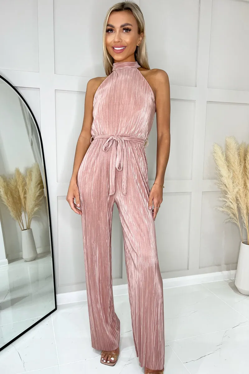 Champagne Halter Neck Plisse Jumpsuit sold by AX Paris product image thumbnail 2