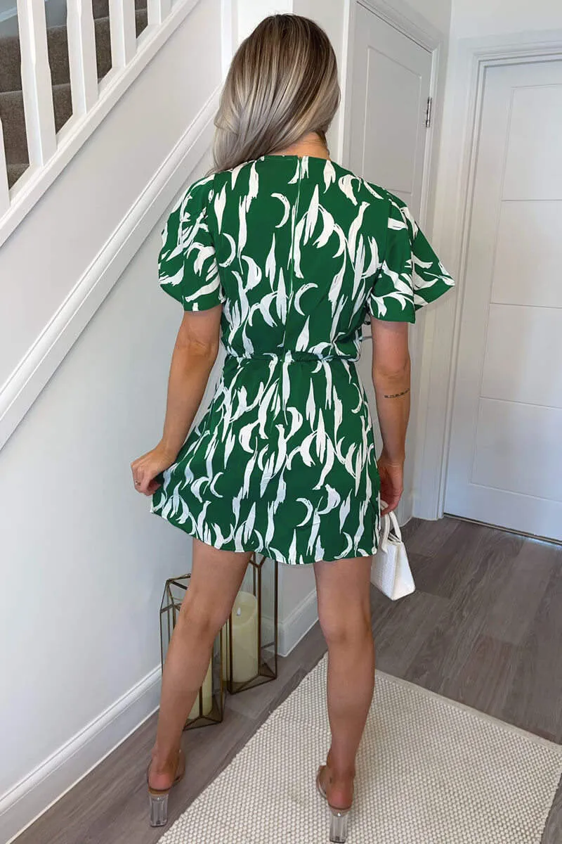 Green And White Printed Gathered Mini Dress sold by AX Paris product image thumbnail 5