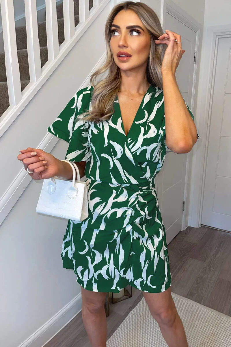Green And White Printed Gathered Mini Dress sold by AX Paris product image thumbnail 3