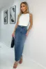 Mid Blue Frayed Hem Denim Midi Skirt sold by AX Paris