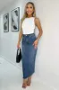 Mid Blue Frayed Hem Denim Midi Skirt sold by AX Paris