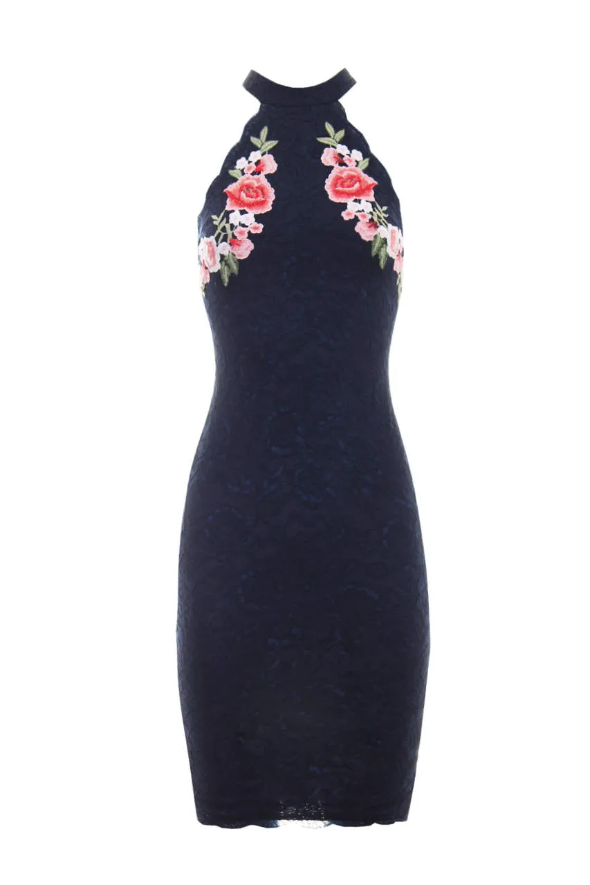 Navy Lace Floral Embroidery Midi Dress sold by AX Paris product image thumbnail 4