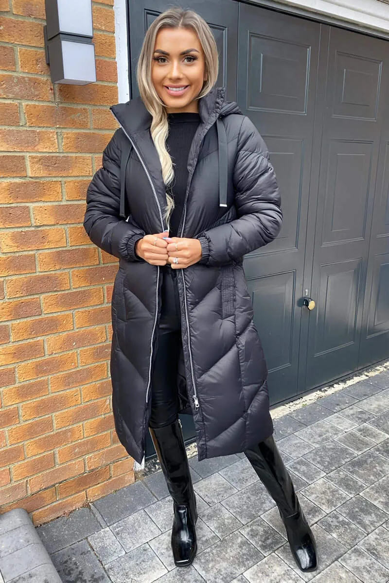 Black Long Puffer Coat sold by AX Paris