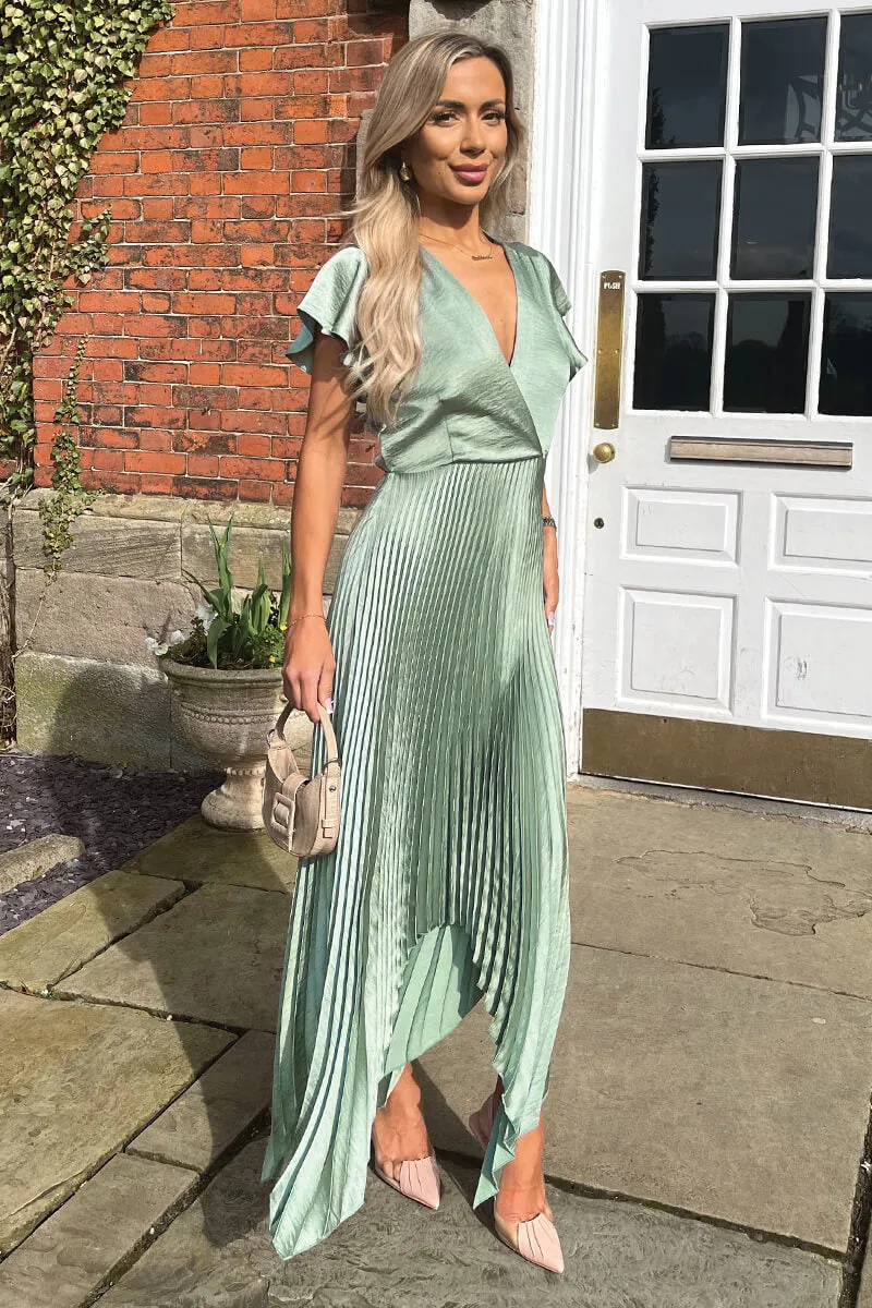 Duck Egg Wrap Top Zig Zag Hem Pleated Midi Dress sold by AX Paris product image thumbnail 2