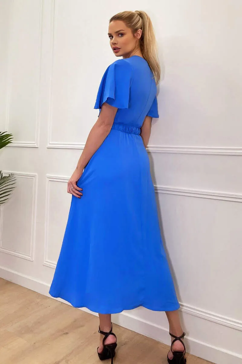 Blue Short Sleeve Belted Wrap Midi Dress sold by AX Paris product image thumbnail 2