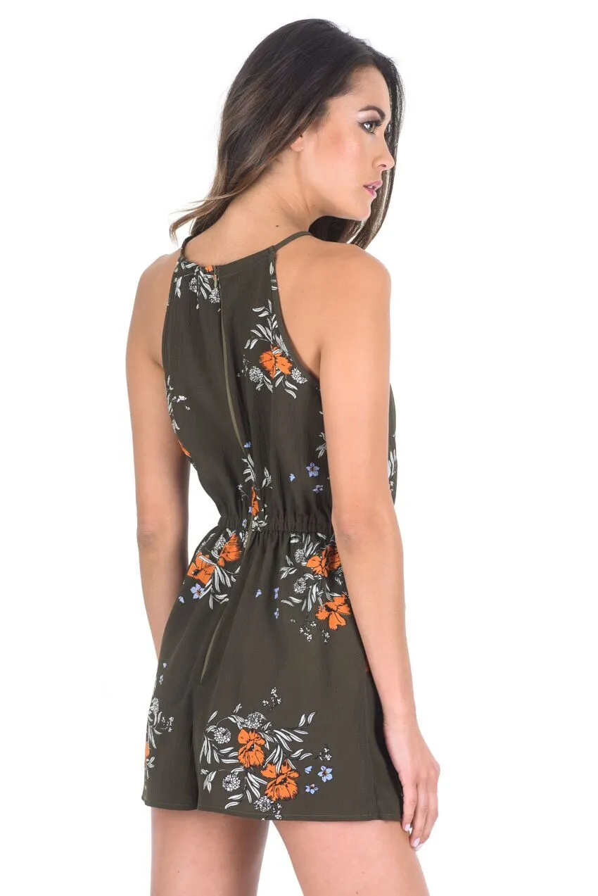 Khaki Floral Print Playsuit sold by AX Paris product image thumbnail 3
