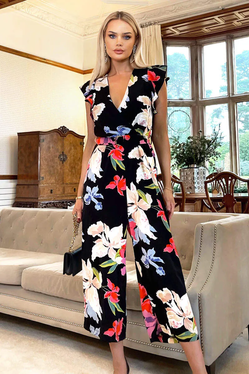 Black Floral Printed Wrap Front Belted Jumpsuit sold by AX Paris product image thumbnail 5