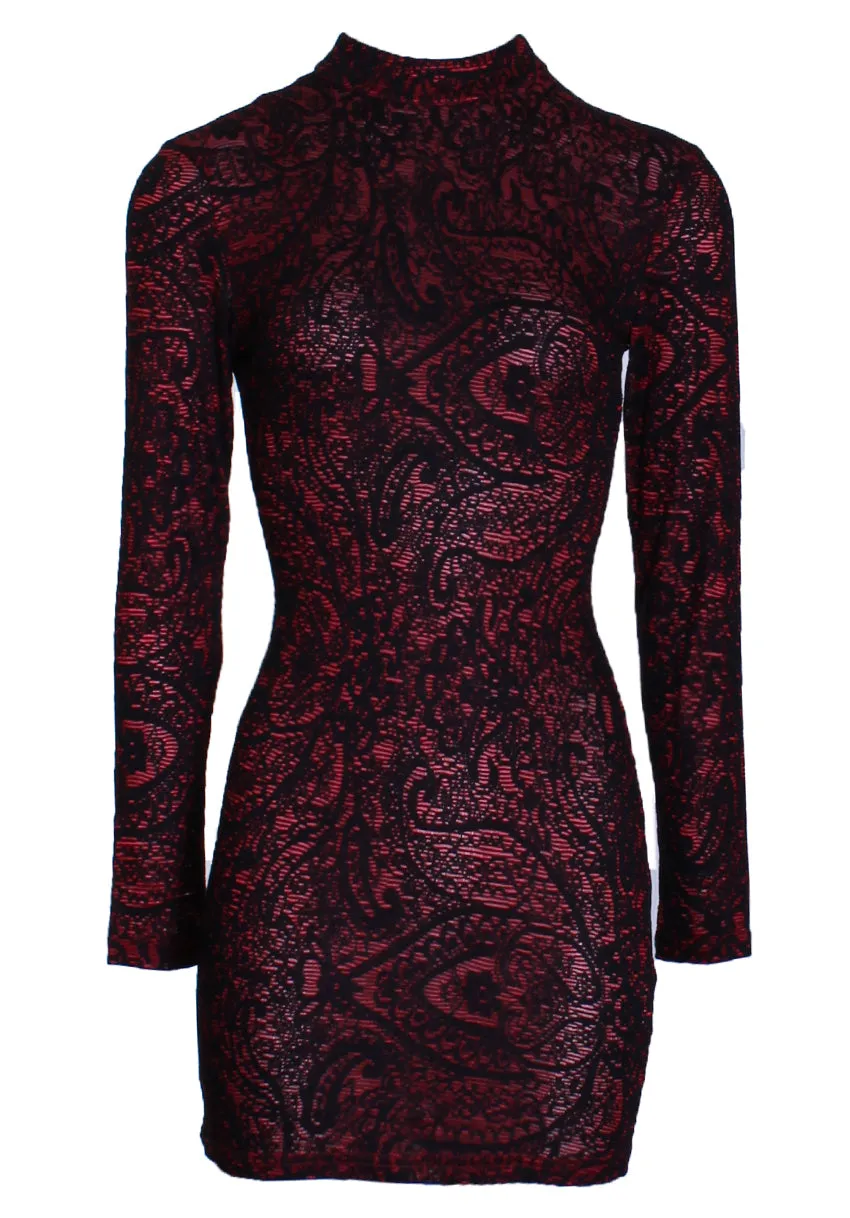 Red High Neck Long Sleeved Printed Bodycon Dress sold by AX Paris product image thumbnail 4