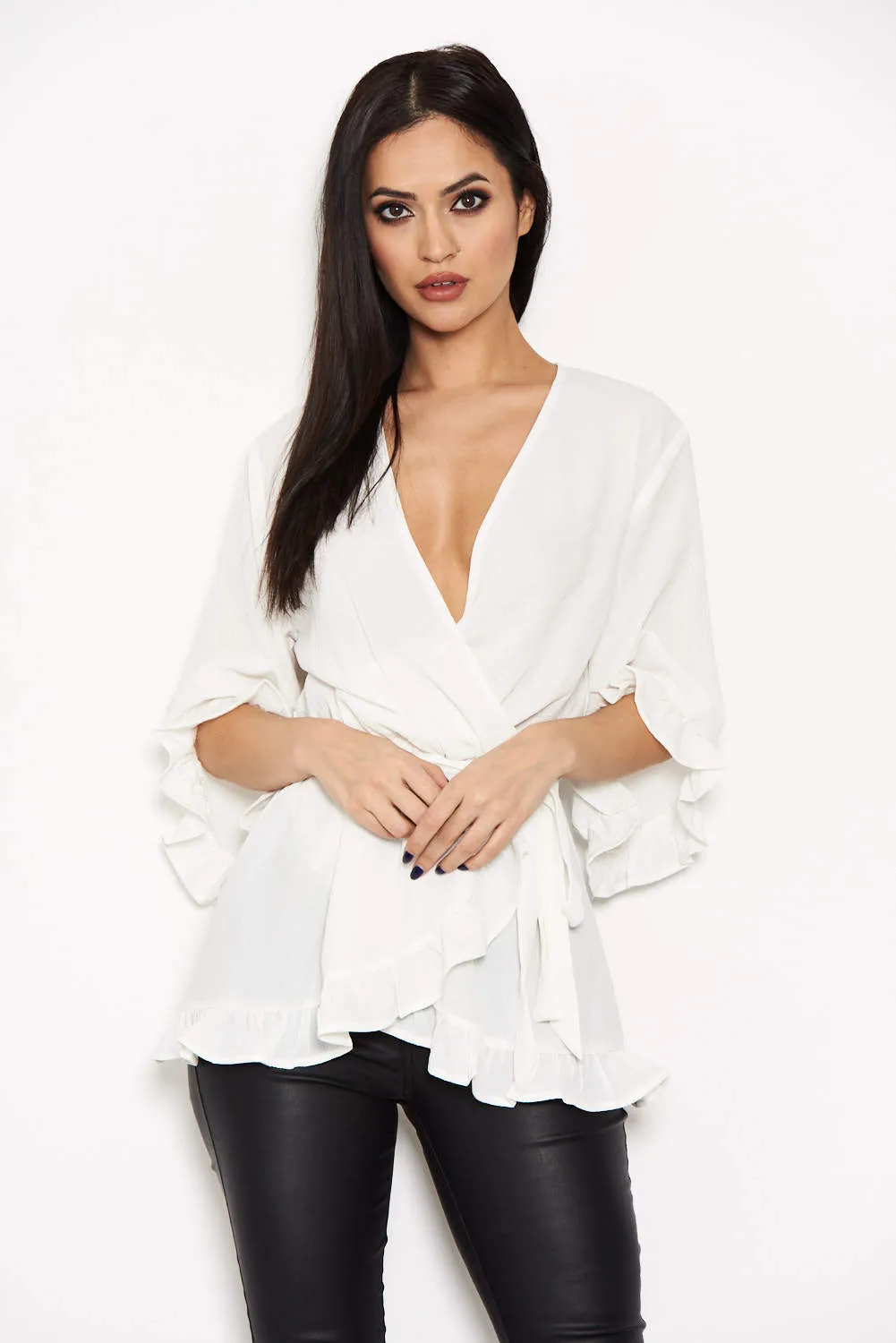 Cream Wrap Frill Top sold by AX Paris product image thumbnail 5