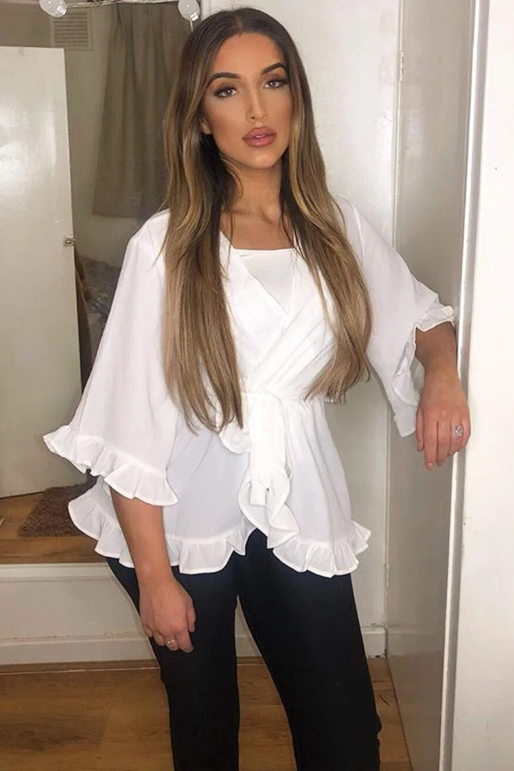 Cream Wrap Frill Top sold by AX Paris product image thumbnail 2