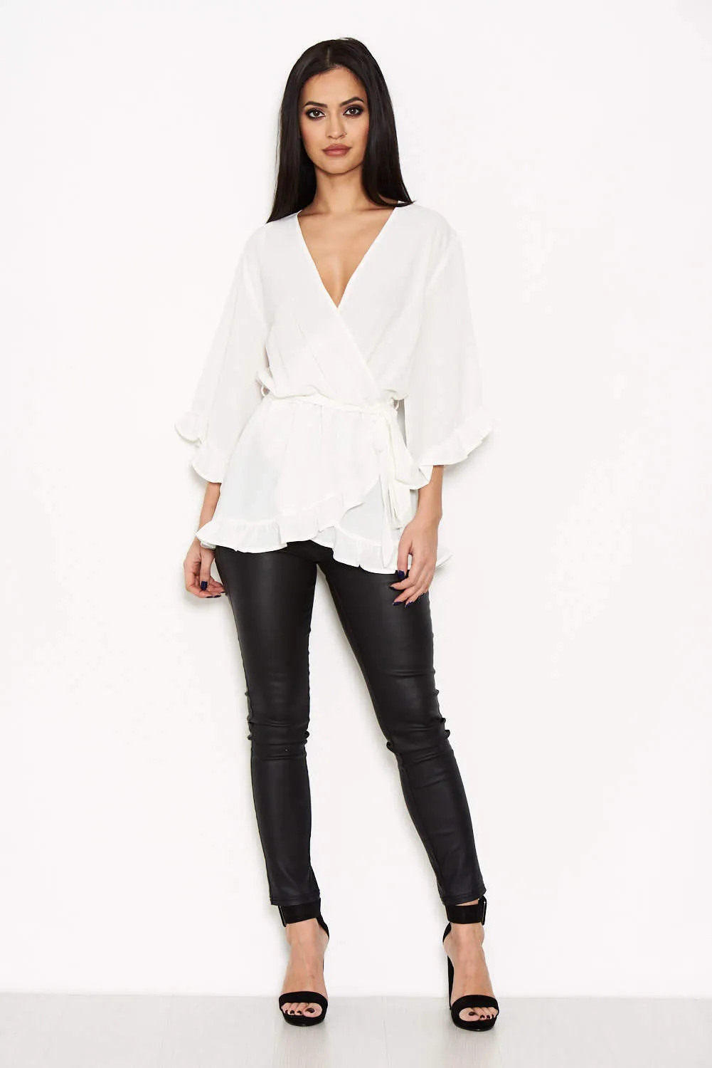 Cream Wrap Frill Top sold by AX Paris product image thumbnail 3